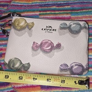 Coach Cream Leather Wristlet with Pastel Candy Motif